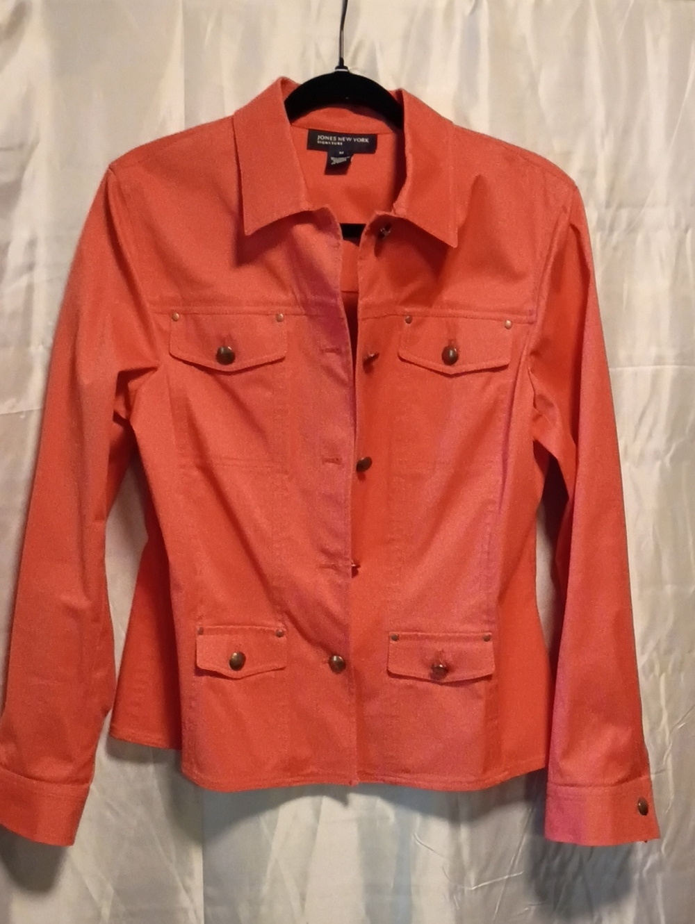 Jones New York Coral-Peach Button Front Jean Jacket